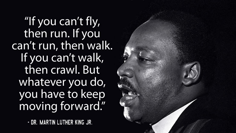 “If you can’t fly, then run. If you can’t run, then walk. If you can’t walk, then crawl. But whatever you do, you have to keep moving forward.”